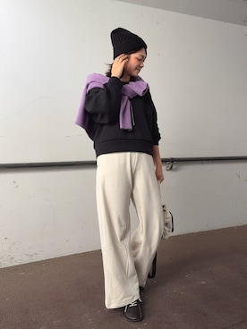 「アイテム（ニットキャップ/ビーニー）」を使った、𝙮𝙪𝙠𝙞さん（レディース・158cm）の秋コーディネート