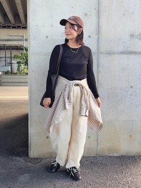 「アイテム（ベルト、ベージュ系）」を使った、𝙮𝙪𝙠𝙞さん（レディース・158cm）の秋コーディネート