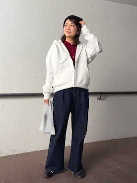 「アイテム（パーカー）」を使った、𝙮𝙪𝙠𝙞さん（レディース・158cm）の冬コーディネート