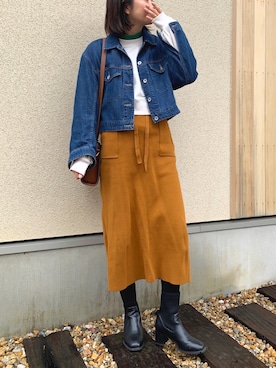 「カラー×コーデ」｜「アイテム（デニムジャケット）」を使った、𝙮𝙪𝙠𝙞さん（レディース・158cm）の秋コーディネート