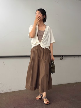 「UNIQLO（ユニクロ）のOFF WHITE / L（シャツ/ブラウス、ホワイト系）」を使った、𝙮𝙪𝙠𝙞さん（レディース・158cm）の夏コーディネート