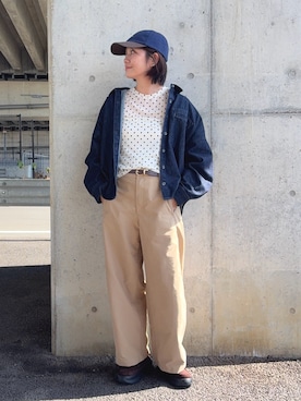 「アイテム（デニムジャケット）」を使った、𝙮𝙪𝙠𝙞さん（レディース・158cm）の秋コーディネート