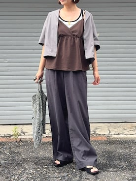 「UNIQLO（ユニクロ）のDARK BROWN / L（キャミソール、ブラウン系）」を使った、𝙮𝙪𝙠𝙞さん（レディース・158cm）の夏コーディネート