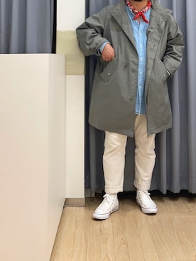 「デニムシャツ」｜「アイテム（モッズコート）」を使った、SHIRTS PLAZA 広島府中イオンモール店さん（メンズ・170cm）の春コーディネート
