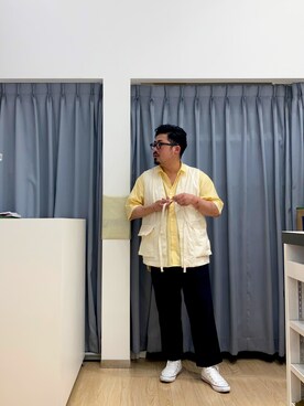 「アイテム（ベスト、ホワイト系）」を使った、SHIRTS PLAZA 広島府中イオンモール店さん（メンズ・170cm）の夏コーディネート