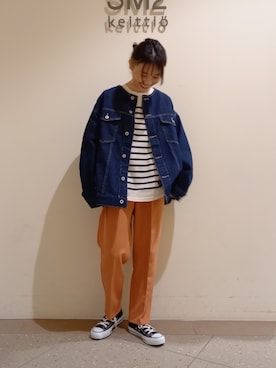「Samansa Mos2 blue（サマンサモスモスブルー）のアイテム（パンツ、オレンジ系）」を使った、orisoさん（レディース・151cm）の春コーディネート