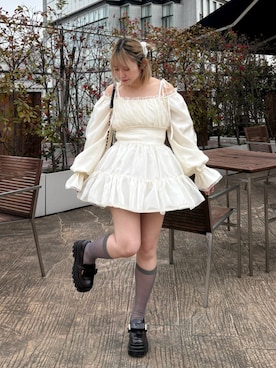 「one after another NICE CLAUP(ワンアフターアナザーナイスクラップ)のティアードミニワンピース(ワンピース、ホワイト系)」を使った、nonko 【骨スト】さん(レディース・151cm)の春コーディネート