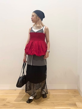 「アイテム（チュニック）」を使った、ミクさん（レディース・153cm）の夏コーディネート