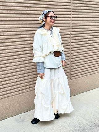 「SMELLY(スメリー)のアソートビッグスカーフ(バンダナ/スカーフ)」を使った、ミクさん(レディース・153cm)の秋コーディネート