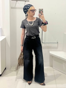 「ハイウエスト」｜「アイテム（Tシャツ/カットソー）」を使った、ミクさん（レディース・153cm）の夏コーディネート