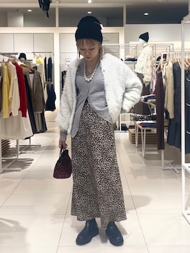 「SENSE OF PLACE by URBAN RESEARCH（センスオブプレイスバイアーバンリサーチ）のアニマルパターンナロースカート（スカート）」を使った、ミクさん（レディース・153cm）の秋コーディネート