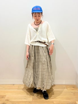 「SENSE OF PLACE by URBAN RESEARCH(センスオブプレイスバイアーバンリサーチ)のバルーンキャミワンピース(ワンピース、ベージュ系)」を使った、ミクさん(レディース・153cm)の夏コーディネート