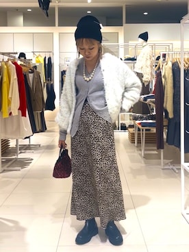 「SENSE OF PLACE by URBAN RESEARCH（センスオブプレイスバイアーバンリサーチ）のアニマルパターンナロースカート（スカート）」を使った、ミクさん（レディース・153cm）の秋コーディネート