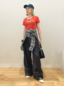 「SENSE OF PLACE by URBAN RESEARCH（センスオブプレイスバイアーバンリサーチ）の『UR TECH』『UVカット』チェックルーズシャツ（シャツ/ブラウス）」を使った、ミクさん（レディース・153cm・20代）の夏コーディネート