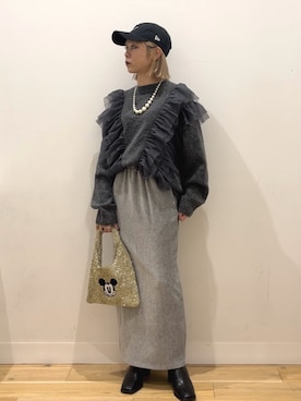 「ベロアスカート」｜「アイテム（ブーツ）」を使った、ミクさん（レディース・153cm）の秋コーディネート