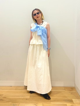 「SENSE OF PLACE by URBAN RESEARCH(センスオブプレイスバイアーバンリサーチ)のシアーフーディシャツ(シャツ/ブラウス、ブルー系)」を使った、ミクさん(レディース・153cm)の夏コーディネート