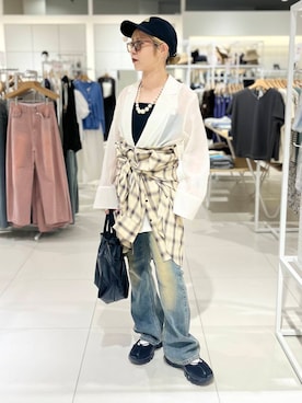 「バレエシューズ」｜「アイテム（ジャケット/アウター）」を使った、ミクさん（レディース・153cm）の夏コーディネート