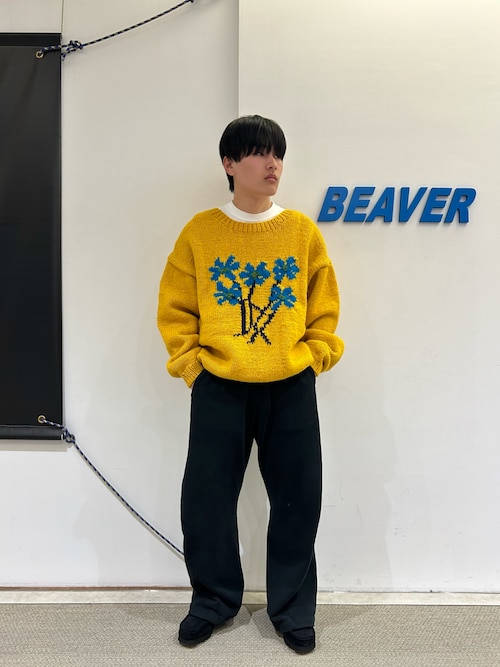 フォードミルズ FORDMILLS カラシイエロー5分袖ニット M MacMahon Knitting Mills/マクマホンニッティングミルズ Crew