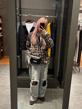 「CIAOPANIC（チャオパニック）のリボン付き切替テーラードジャケット（テーラードジャケット、ブラウン系）」を使った、たぎゃさん（レディース・170cm）の冬コーディネート