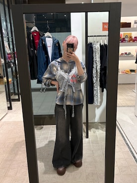 「CIAOPANIC（チャオパニック）の【CIAN DENIM/シアンデニム】スプリットフロントワイドデニム#002（デニムパンツ）」を使った、たぎゃさん（レディース・170cm）の秋コーディネート