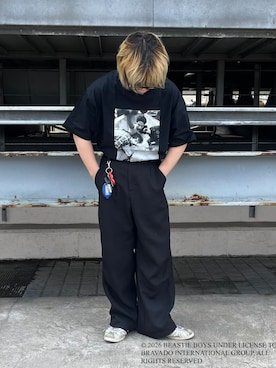 「tk.TAKEO KIKUCHI（ティーケータケオキクチ）の【Music Selection】Beastie Boys／ビースティ・ボーイズ Tシャツ（T恤、ブラック系）」を使った、TAIGAさん（メンズ・160cm）の夏コーディネート
