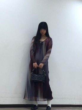 「Desigual（デシグアル）のAbstract Print Long Dress / アブストラクトプリントロングドレス（ワンピース、レッド系）」を使った、Desigual立川STAFFさん（レディース・170cm）の秋コーディネート