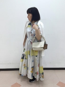 「Desigual（デシグアル）のポストカードシャツワンピース（ワンピース、ブルー系）」を使った、Desigual立川STAFFさん（レディース・150cm）の春コーディネート