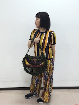 「Desigual（デシグアル）のChristian Lacroix ジャージストライプTシャツ（Tシャツ/カットソー、その他）」を使った、Desigual立川STAFFさん（レディース・150cm）の春コーディネート