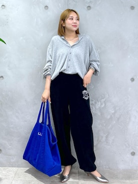 「SALON adam et rope'（サロン アダム エ ロペ）のエンブロイダリースウェットパンツ-CreamyCotton /クリーミーコットン-（その他パンツ）」を使った、Natsuさん（レディース・158cm）の夏コーディネート