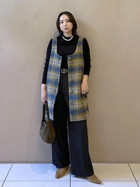 「初秋コーデ」｜「アイテム（ジャンパースカート）」を使った、Natsuさん（レディース・158cm）の冬コーディネート