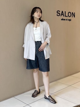「SALON adam et rope'（サロン アダム エ ロペ）の【W S（ドゥーブル）】メッシュローファー（ローファー、ブラック系）」を使った、Natsuさん（レディース・158cm）の春コーディネート