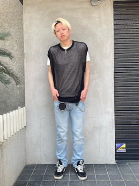 「WHITELAND（ホワイトランド）のアイテム（ベスト）」を使った、06さん（メンズ・179cm）の春コーディネート