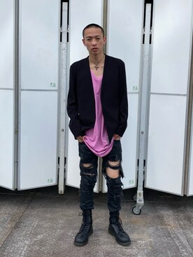 「DANKE SCHON（ダンケシェーン）のアイテム（ノーカラージャケット）」を使った、06さん（メンズ・179cm）の夏コーディネート