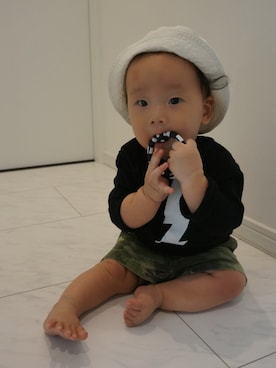 「PETIT BATEAU（プチバトー）のアイテム（帽子）」を使った、HKRさん（キッズ・80cm）の秋コーディネート