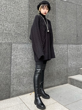 「CPH（シーピーエイチ）のアイテム（ハンチング/ベレー帽）」を使った、Reina Narazakiさん（レディース・170cm）の冬コーディネート