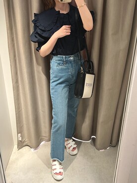 「one after another NICE CLAUP（ワンアフターアナザーナイスクラップ）のスニーカー底グルカサンダル（サンダル）」を使った、ひよりさん（レディース・162cm）の春コーディネート