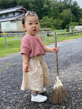「quoti use fith（クゥオティ　ユース　フィス）のアイテム（Tシャツ/カットソー、レッド系）」を使った、ずくさん（キッズ・90cm）の秋コーディネート