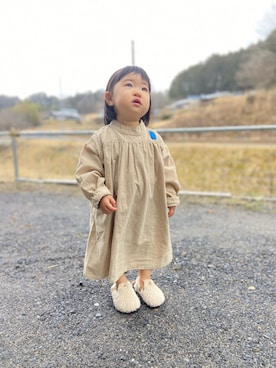 「ZARA KIDSのアイテム（シューズ、ベージュ系）」を使った、ずくさん（キッズ・90cm）の秋コーディネート