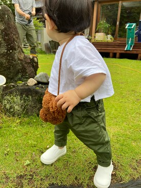 「quoti use fith（クゥオティ　ユース　フィス）のアイテム（その他パンツ、グリーン系）」を使った、ずくさん（キッズ・90cm）の秋コーディネート
