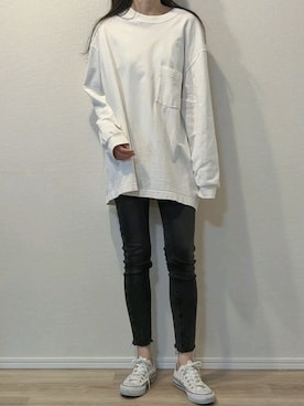 「クルーネックTシャツ」｜soraさん（レディース・167cm）の秋コーディネート
