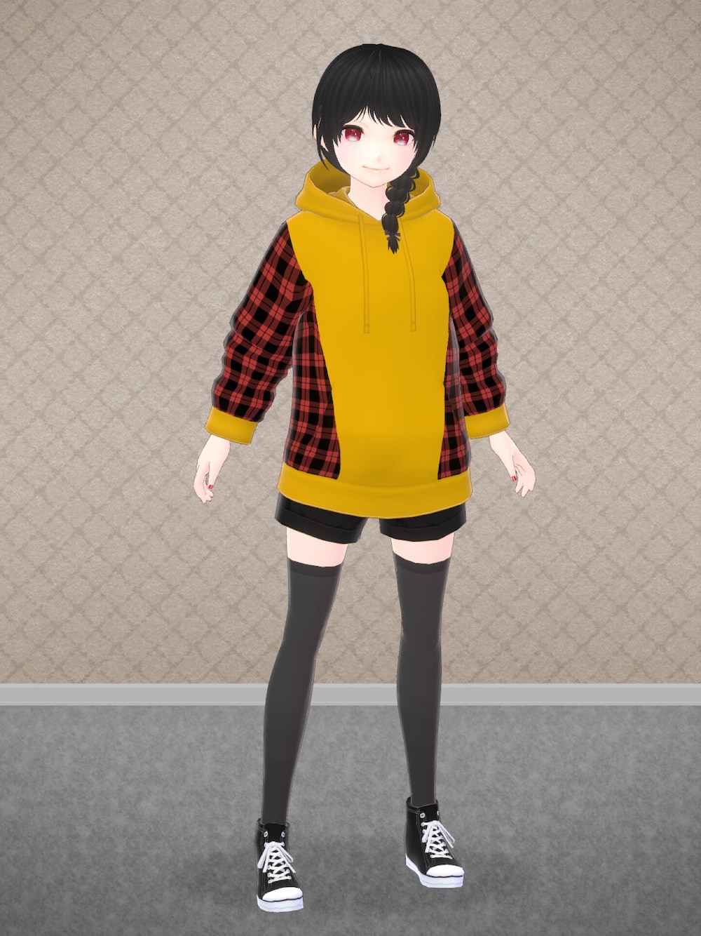 「鈴々堂、VRoid、バーチャルファッション、パーカー、パーカースタイル、秋、初秋コーデ」｜「鈴々堂のアイテム（パーカー、オレンジ系）」を使った、八雲ももさん（レディース・160cm）の秋コーディネートの1枚目の写真