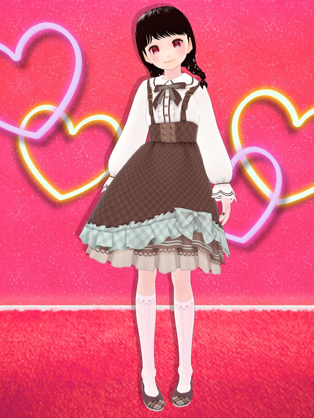 「チョコ色に染まれ、バレンタイン、バレンタインデートスタイル、バレンタインコーデ、チョコレート、おしゃれさんと繋がりたい、いいね、save、フォローお願いします🤑、VRoid、バーチャルファッション」｜「蒼空の下の市場のアイテム（パンプス、ブラウン系）」を使った、八雲ももさん（レディース・160cm）の冬コーディネートの1枚目の写真