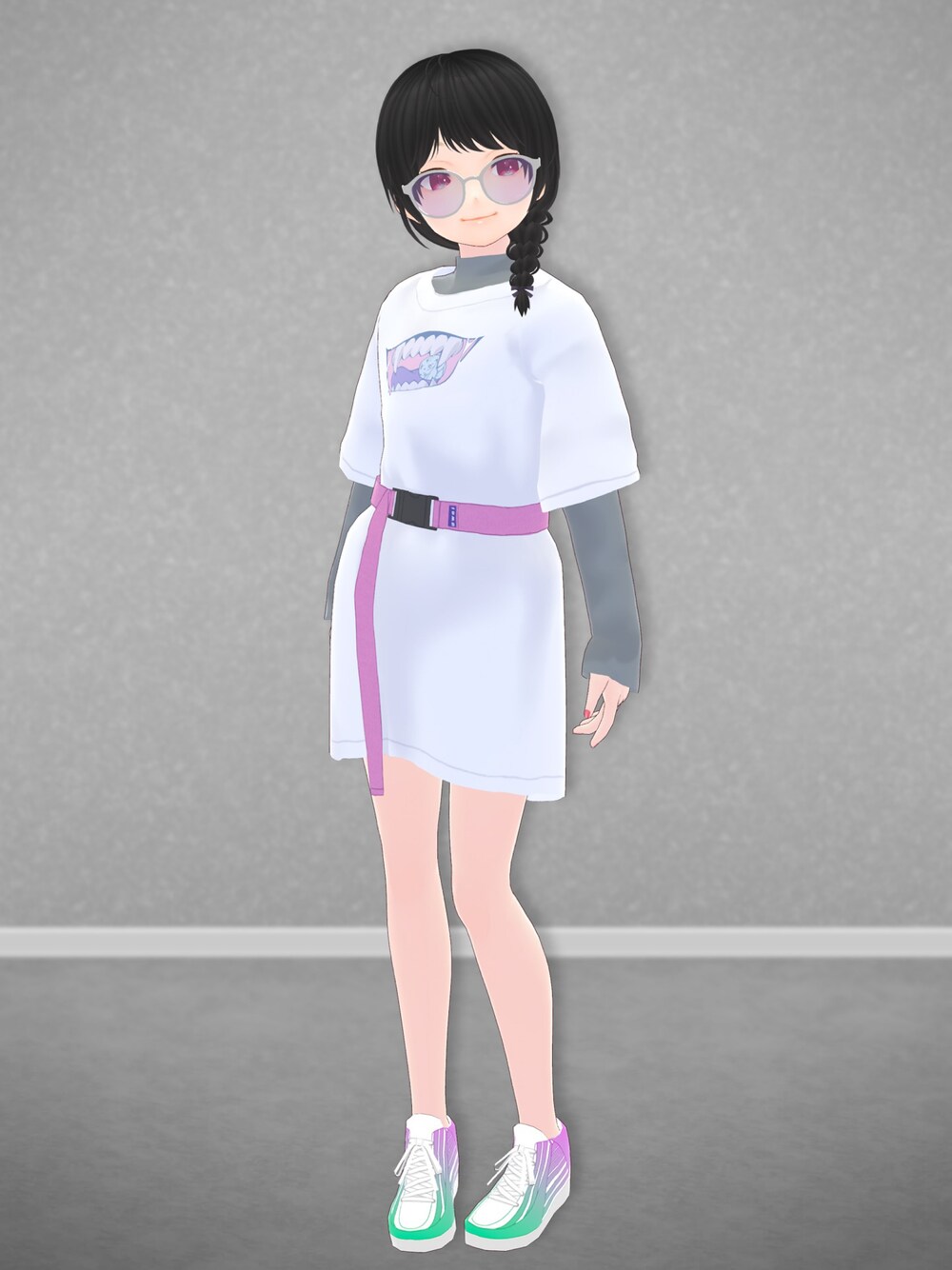 「awai、VRoid、バーチャルファッション、オーバーサイズ、Tシャツワンピ」｜「awaiのアイテム（Tシャツ/カットソー、ホワイト系）」を使った、八雲ももさん（レディース・160cm）の秋コーディネートの1枚目の写真
