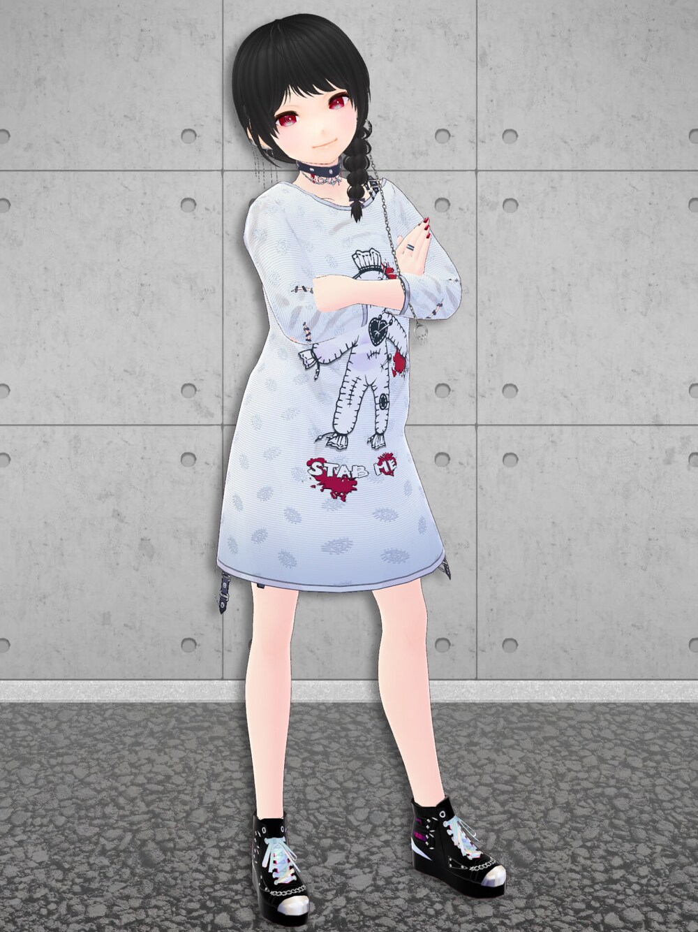 「saintc acrium、twozerozepto、支給品、VRoid、バーチャルファッション、病みかわいい、やみかわいい」｜「saintc acriumのアイテム（Tシャツ/カットソー、ホワイト系）」を使った、八雲ももさん（レディース・160cm）の春コーディネートの1枚目の写真