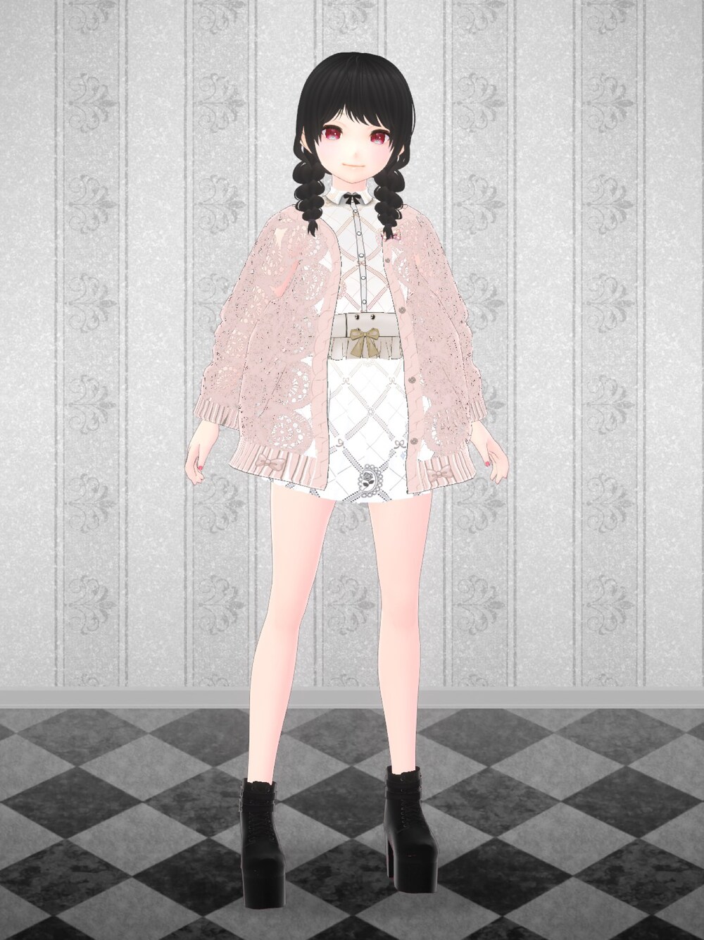 「ZEPTO002、VRoid、バーチャルファッション、秋服、秋服コーデ、秋コーデ、秋のコーデ、秋、カーディガン、ピンク」｜「ZEPTO002のアイテム（カーディガン/ボレロ、ピンク系）」を使った、八雲ももさん（レディース・160cm）の秋コーディネートの1枚目の写真