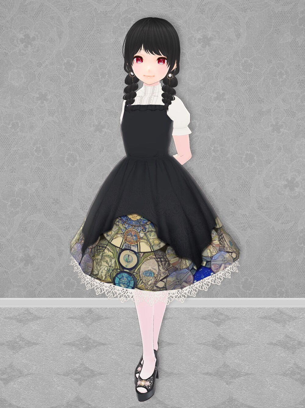 「二晩星堂、なお屋、祈祷、Stable Diffusion、AI、VRoid、バーチャルファッション、ワンピース、ワンピーススタイル、ワンピースコーデ」｜「二晩星堂のアイテム（ワンピース、ブラック系）」を使った、八雲ももさん（レディース・160cm）の夏コーディネートの1枚目の写真