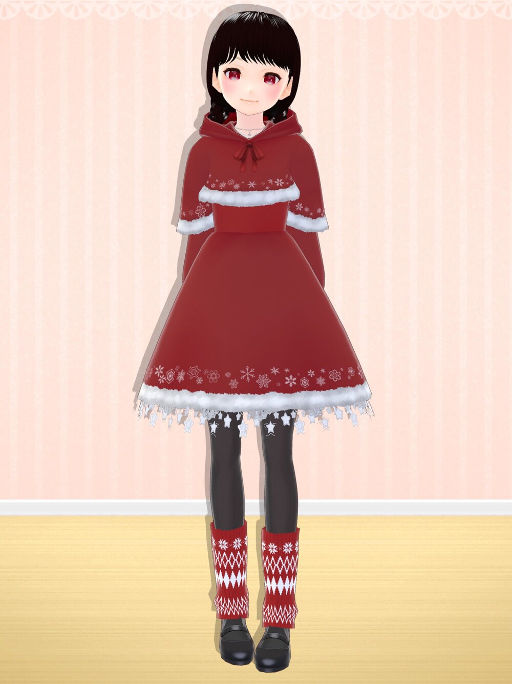 「クリスマスに着たい服、冬、サンタクロース、ノルディック柄、ワンピース、赤、VRoid、バーチャルファッション」｜「Hii's closet.のアイテム（ワンピース、レッド系）」を使った、八雲ももさん（レディース・160cm）の冬コーディネートの1枚目の写真
