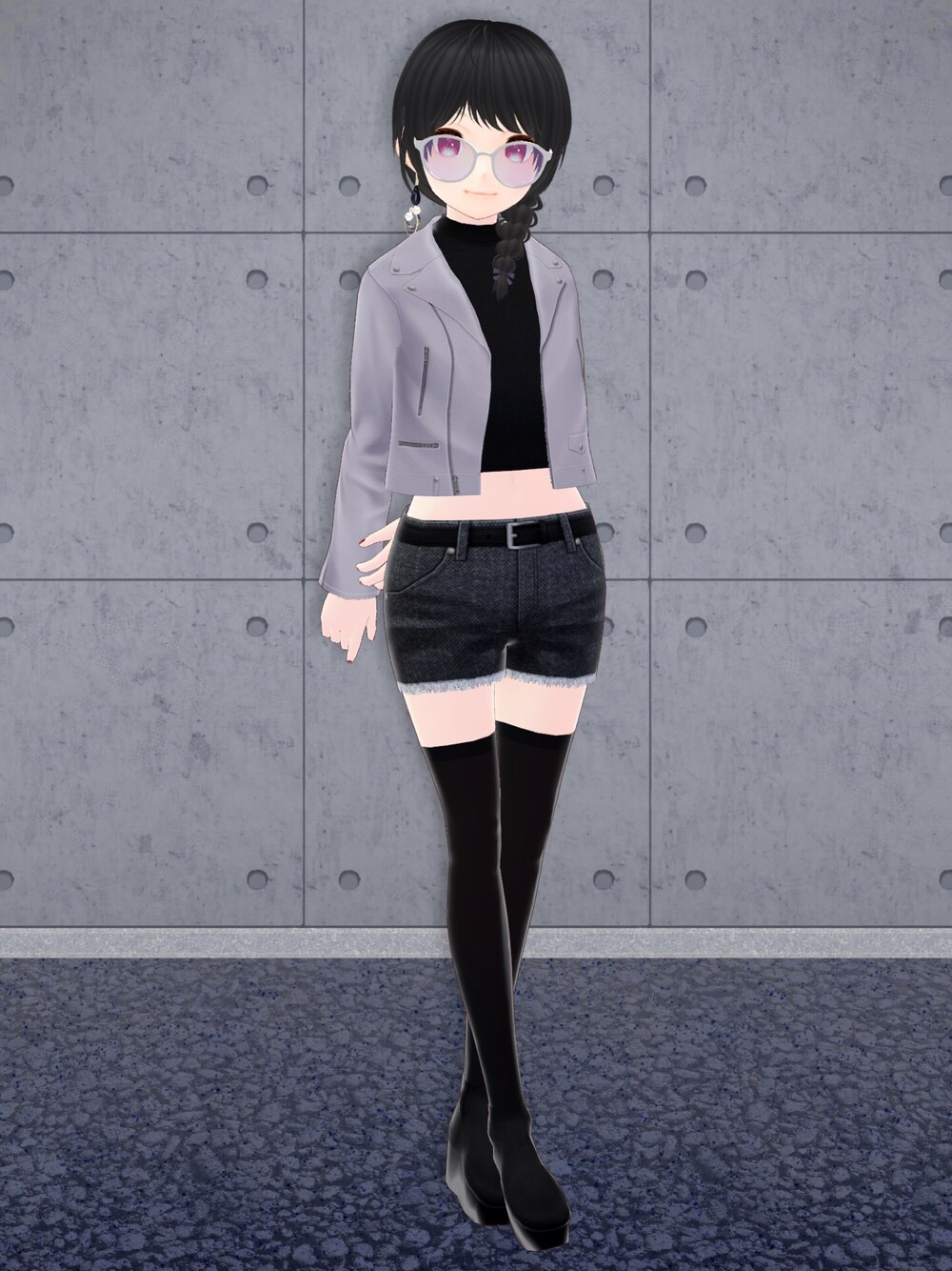 「Wiz's Create、VRoid、バーチャルファッション」｜「Wiz's Createのアイテム（ライダースジャケット、パープル系）」を使った、八雲ももさん（レディース・160cm）の春コーディネートの1枚目の写真
