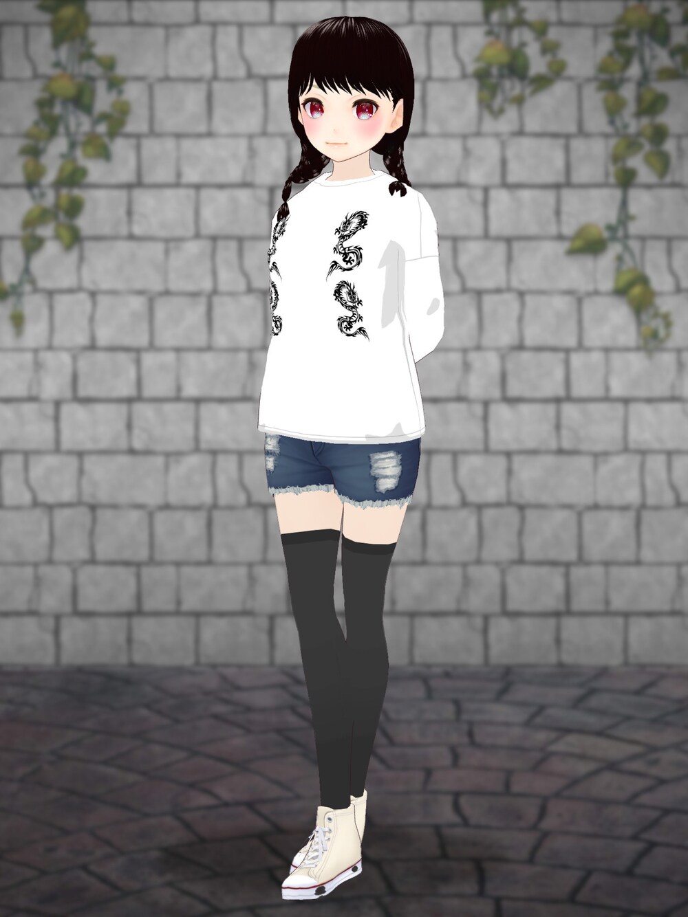 「SPINNS、SPINNSコーデ、VRoid、バーチャルファッション、カジュアル、ストリート」｜「SPINNSのアイテム（Tシャツ/カットソー、ホワイト系）」を使った、八雲ももさん（レディース・160cm）の秋コーディネートの1枚目の写真