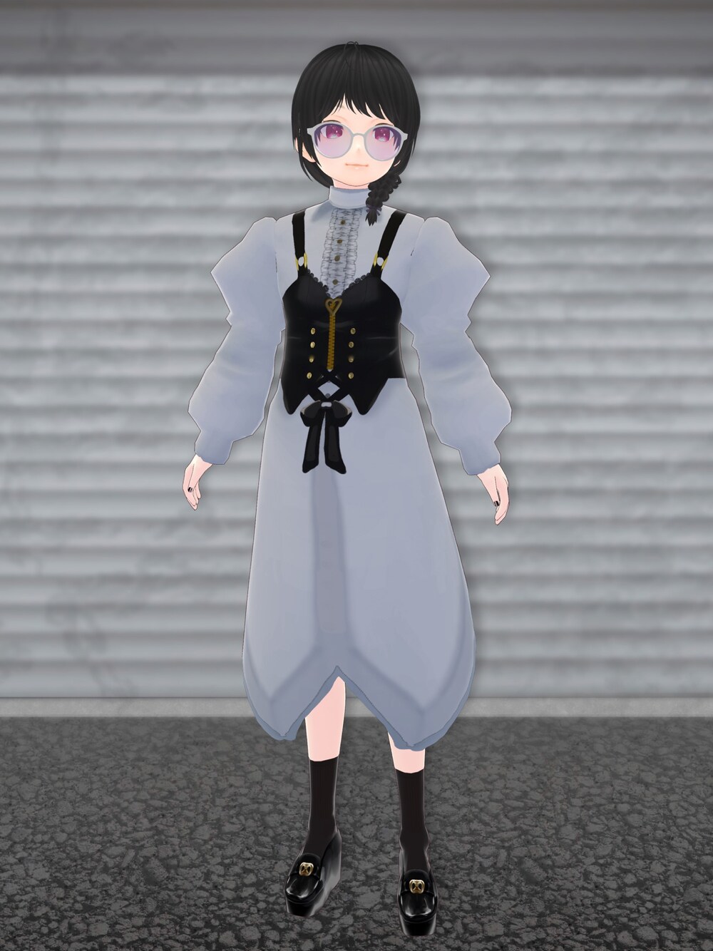 「VINCEDESDECOSHOP、awai、VRoid、バーチャルファッション、ロック、ロックコーデ、ロックテイスト、ロックスタイル、ロックンロール」｜「vincedesdecoshopのアイテム（シャツ/ブラウス、グレー系）」を使った、八雲ももさん（レディース・160cm）の夏コーディネートの1枚目の写真